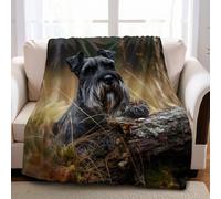 Negro Manta Estampada Animal Schnauzer 150x200 cm Manta de Forro Polar Suave y Cálida como Funda de Sofá y Colcha para el Salón