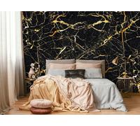 Negro Mármol Foto Papel Grueso Pared Dormitorio Mural Piedras Oro Elegante