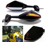 Negro Motocicleta Señal de giro Espejo Retrovisor con Indicador LED de Flecha para CBR GSXR YZF(Negro Brillante + Lente de Humo)