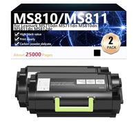 Negro MS810 MS811 Cartucho de Tóner de Alta Capacidad de Repuesto para Lexmark MS710dn MS711dn MS810dn MS811dn MS812de Impresoras, Impresión de Alta Definición, 25000 Páginas,Black-2 Pack