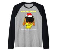 Negro Mujeres Navidad Agradable Todos los días Travieso Todas Las Noches Diversión Camiseta Manga Raglan