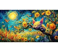 Negro murciélago Kitten Holding Heart Under Moon Puzzle de 1000 Piezas - Regalo Divertido Juego Familiar Estimulante Idea Adultos 38x26/1000pcs