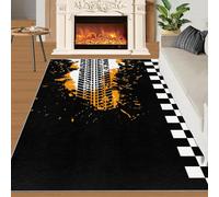 Negro Naranja Graffiti Abstracto Tinta Racing Home Decoe Alfombra, minimalismo Trazas de neumáticos Alfombras Antideslizantes Lavables, aplicadas en el Dormitorio del salón (100x140cm)