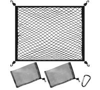 Negro Nylon Red de Maletero, Red de Almacenaje, 2 Bolsa con Cordón Bolsa de Malla, Red Elástica Maletero Organizador de Coche con 2 Hebillas de Gancho, Red de Carga Altamente Elástica para Uso Diario