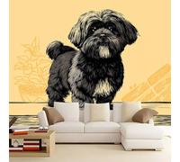 Negro Papel pintado panorámico no tejido 400 x 280 cm Tamaño personalizado, póster mural gigante 3D, Retro Lindo Animal Perro Salchicha para sala de estar dormitorio o restaurante