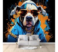 Negro Papel Tapiz Fotográfico 250 x 175 cm, Papel tapiz de pared no tejido Gafas de Sol Geniales Grafiti Animal Bulldog Decoración del hogar fondo Murales para sala de estar dormitorio oficina