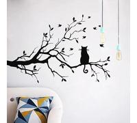 Negro - Pegatina de pared de gato en rama sofá de salón fondo decoración del dormitorio pegatina de animales apliqué