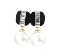 Negro perla colgante Pendientes conjunto con diamantes simple estilo retro brillante joyería de moda del oído las mujeres