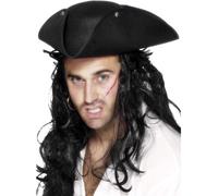 Negro Pirata Sombrero Tricornio Dick Turpin Highwayman Disfraz Adulto Accesorio