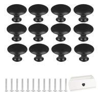 Negro Pomos y Tiradores,12 PcsTiradores Muebles de Tamaño de Gabinete Perillas,Baño Pomos y TtiradoresTiradores Pomos Cocina para Cajones Redondos,Manijas de Puertas para Dormitorio Cocina Baño
