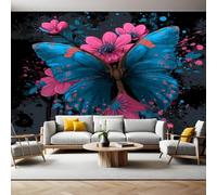 Negro Profundo Papel Pintado Pared Panorámico Doodle Mariposa Margarita 250 x 175 cm Póster Gigante de Pared Personalizado 3D Para Sala de Estar, Adulto Habitación de Niños, Estudio