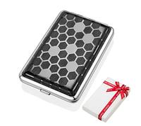 Negro PU Cuero Señoras Pitillera Metal Cigarrera Acero Inoxidable para 12 Cigarrillos con Banda Elástica Elegantes Pitilleras Slim para Señoras Hombres Mujeres Pitilleras Pequeñas