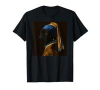 Negro Pug Perro Niña Perla Oreja Pintura Arte Mamá Papá Niños Camiseta