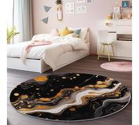 Negro Redonda Tapetes 150 cm, Abstracto Lámina Dorada Ondas Mármol Antideslizante Lavable Lavadora Redondo Pelo Corto Suave Carpet para Sala Comedor Habitacion Estudio