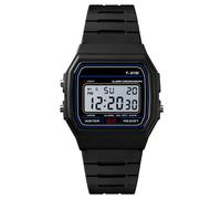 (Negro) Reloj deportivo digital F91w Reloj de pulsera resistente al agua Correa de resina Clásico para