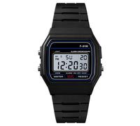 (Negro) Reloj deportivo digital F91w Reloj de pulsera resistente al agua Correa de resina para adultos