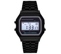 (Negro) Reloj electrónico LED con correa de acero, reloj de moda para hombre, reloj digital multifuncional