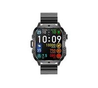 (Negro) Reloj inteligente QX11 de 1,96 pulgadas con pantalla a color y correa de acero flameado, compatible