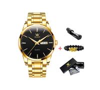 (Negro) Relojes de pulsera clásicos OLEVS dorados para negocios de lujo de primera marca Cuero impermeable