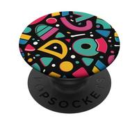 Negro Retro 80s 90s Bold Form Geometry Pattern PopSockets PopGrip Adhesivo