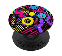 Negro Retro 80s 90s Bold Geo Energy Pattern PopSockets PopGrip Adhesivo