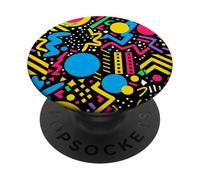 Negro Retro 80s 90s Bold Line Geo Pop Pattern PopSockets PopGrip Adhesivo
