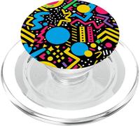 Negro Retro 80s 90s Bold Line Geo Pop Pattern PopSockets PopGrip para MagSafe