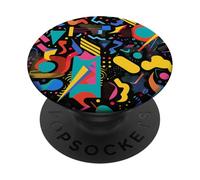 Negro Retro 80s 90s Graphic Play Shape Pattern PopSockets PopGrip Adhesivo