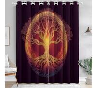 Negro Rojo 100% Cortinas Opacas con Ojales, Fantasía Ilustración Árbol Impresión Antiarrugas Cortinas Térmicas Durable, 75 An x 166 Al cm (2Paneles) Cortinas para Dormitorio Salon Cocina