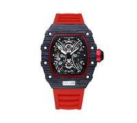 (Negro Rojo 3) Reloj Richard Tonneau automático para hombre, mecánico, con esqueleto y correa de caucho