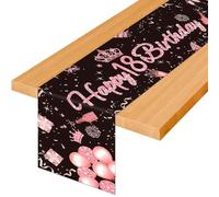 Negro Rosa Feliz 18 Cumpleaños Mantel, Camino de Mesa Negro Rosa, 18 Cumpleaños Camino de Mesa cumpleañera, para niñas Mujeres decoración de Fiesta 180 x 35 cm