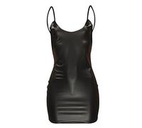 Negro Sexy Faux Leather Dress Backless Club Party Vestido corto Mojado Look Látex Bodycon Push Up Bra Mini Micro Vestido, Negro, S