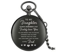 (Negro sin caja 1) Para mi hija, amor, papá, texto especial, regalos de cumpleaños, reloj de bolsillo