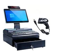 ,Negro,SingleScreen,AVSMGP Caja Registradora Con Pantalla Táctil Para Pequeños Negocios - TPV Todo En Uno 15.6" Con Teclado, Impresora Integrada De 58 Mm Y Escáner, Windows 10 Para Comercio Minorista