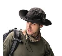 (Negro) Sombreros militares Panamá Safari para el sol, sombrero de pescador con cordón y camuflaje para verano