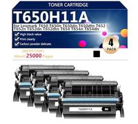 Negro T650H11A Cartucho de Tóner de Alta Capacidad para Lexmark T650 T650n T650dn T650dtn T652 T652n T652dn T652dtn T654 T654n T654dn Impresora,Black-4 Pack