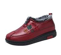 Negro Tacón 42 Moda Invierno Mujer Botas de Nieve Fondo Plano Antideslizante Impermeable Punta Redonda Color Sólido Bordado Flor para Calor y Comodidad Hombre Hombre, Rojo 3, 37 EU
