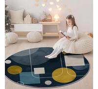 Negro Tappeto Rotondo in flanella, Retro Geométrico Círculo Líneas Stampa Morbida Tappeto Rotondo di Protezione - 160 cm Antiscivolo Lavabile Tappeti per soggiorno ufficio cucina