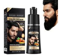 Negro Tinte Pelo Hombre 4 en 1 Champú Colorante con Aceite de Argán,Cobertura Natural de Canas Rápida y Suave,Champú Anticanas Hombre para Barba,Cabello y Bigote,Cuidado Diario, Fácil de Usar, 200ml