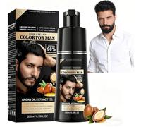 Negro Tinte Pelo Hombre 4 en 1,Champú Tinte Negro para Hombre con Aceite de Argán,Cobertura Natural de Canas,Champú Anticanas Suave para Barba y Cabello,Cuidado Diario,Fácil de Usar