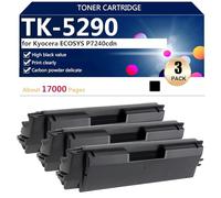Negro TK-5290 Cartucho de Tóner de Repuesto con Chip para Kyocera ECOSYS P7240cdn Impresoras, Impresión de Alto Volumen,Black-3 Pack