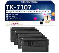 Negro TK-7107 Cartuchos de Tóner de Alta Capacidad de Repuesto para Kyocera TASKalfa 3010i 3011i CS3010i CS3011i Impresora, Impresión de Alta Definición, 20000 Páginas,Black-4 Pack