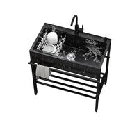 Negro utilitario Cocina fregadero 1 Senos,acero inoxidable Fregadero Portatil camping,Comercial Cuarto de Lavado juego de fregadero,Con plataforma de almacenaje,con grifo de agua fría y caliente.