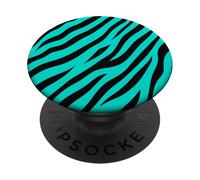 Negro y Aguamarina Zebra Animal Print Rayas Estética Y2K Lindo PopSockets PopGrip Adhesivo