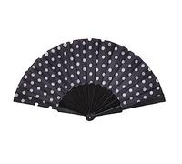 NEGRO Y BLANCO - Abanico Flamenco de Plástico, Diseño Tradicional, Negro+ y Lunares Blancos.