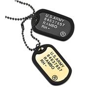Negro y Bronce Clásico Dos Piezas Militar Ejército Dog Tag con Silicona Negro, Collar con Colgante de Hombre, Bola 70CM