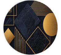 Negro Y Dorado Alfombra Salon Redonda 150 cm, Lujo Mármol Geométrico patrón Alfombra Lavable Lavadora Alfombra Dormitorio, Moderno Alfombras Comedor Antideslizante para Cocina Halls Balcón