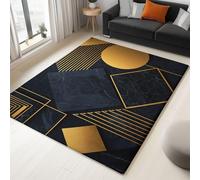 Negro Y Dorado Alfombras para Sala de Estar - Lujo Mármol Geométrico Alfombras patrón para Dormitorio 60 x 90 cm, Moderno Alfombra de Cocina Que no Suelta Pelo de Pelo Corto para Pasillo Oficina