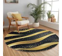 Negro Y Dorado Bien Alfombras Redondas 90 cm para Sala de Estar, Lavables Antideslizantes de Pelo Corto, Elegantes Rayas De Cebra Alfombra Estampada para Dormitorio habitación Infantil