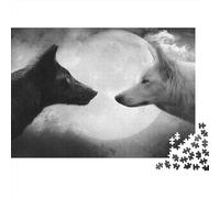 NegroBlancoLoboLuna Puzzle 1000 Piezas Perro Pareja Luna Cartón Reciclado para Toda La Familia Reunión Amigos para Relajarse Oferta Mejor Regalo 52x38cm/1000pcs